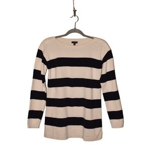 TALBOTS $89 Ribbed Boatneck Striped Tunic Sweater‎ Black/Ivory Small